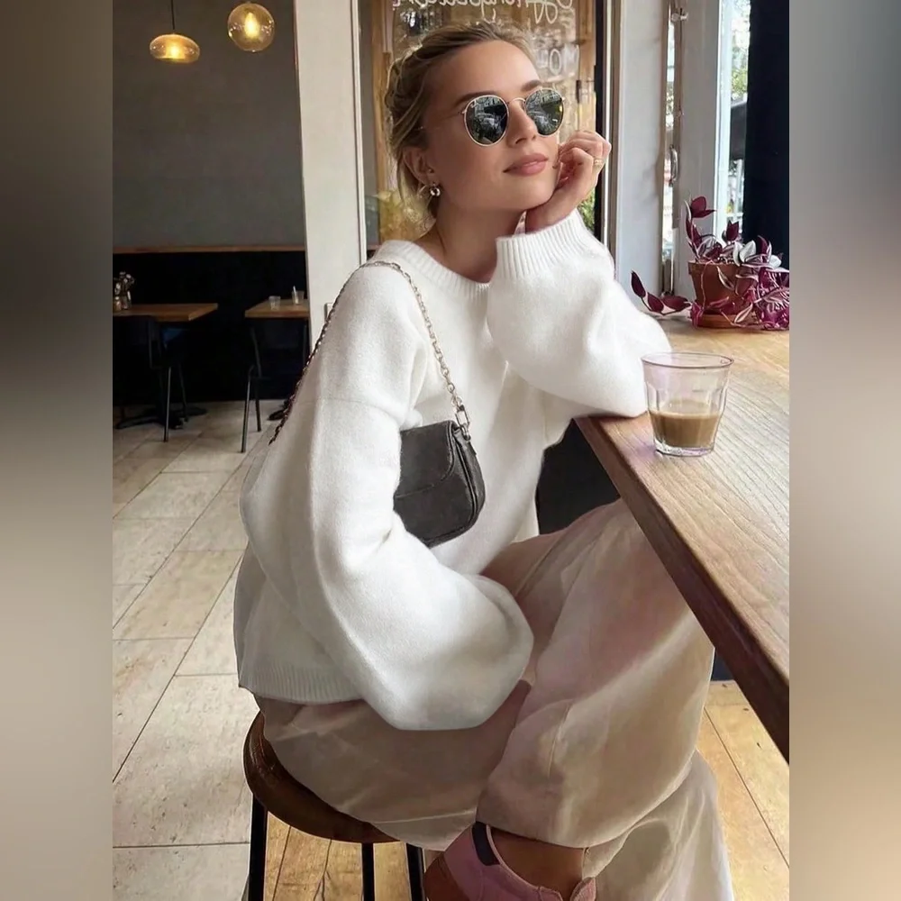 OUT OF STOCK Oversized cozy knit sweater preppy light yellow - Picture 4 of 12